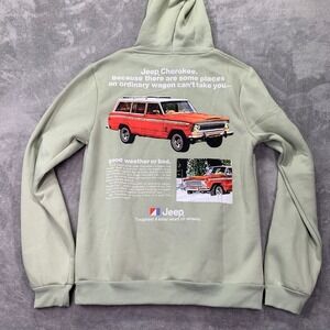Jeep Official Cherokee Graphic Hoodie Men's Medium Sage Green Pullover Retro Ad